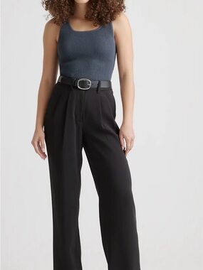 Quince Black High-Waist Wide-Leg Trousers